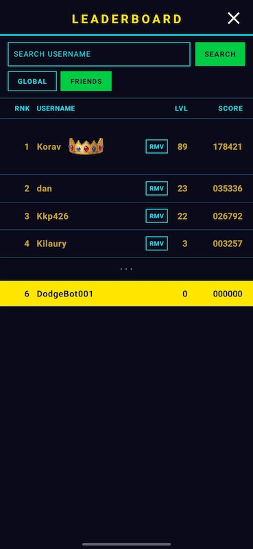 DodgeBot friends leaderboard
